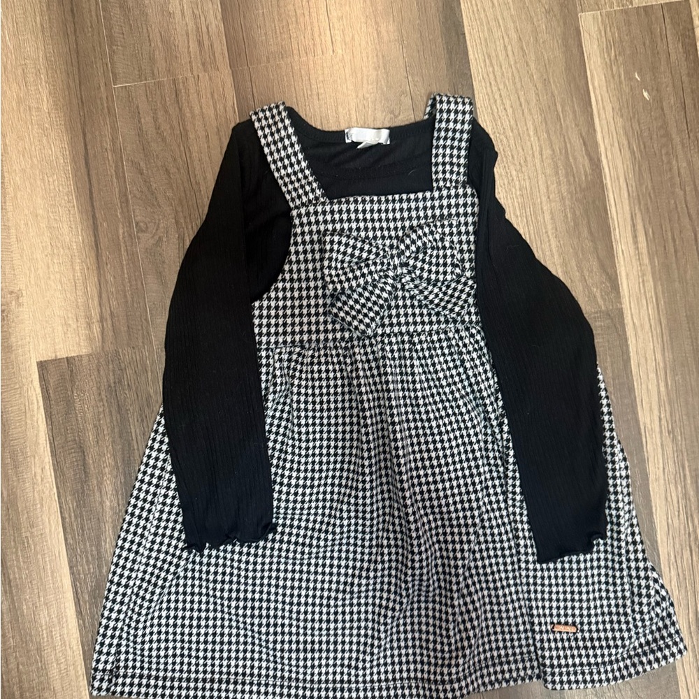 3T Toddler Dress • Black and White Houndstooth Dress with Bow